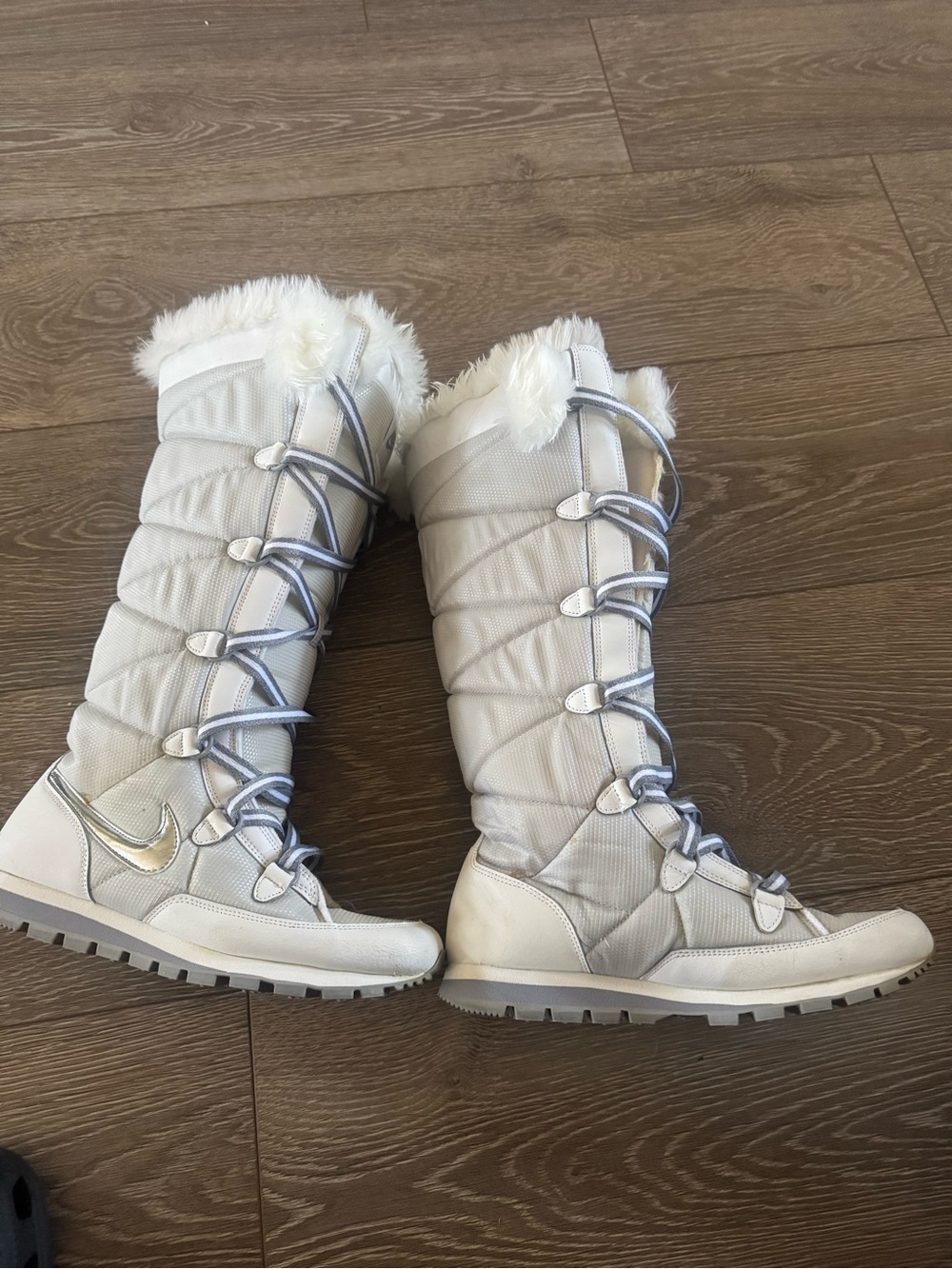 Nike Tall White Fur-Trim Lace-Up Winter Boots